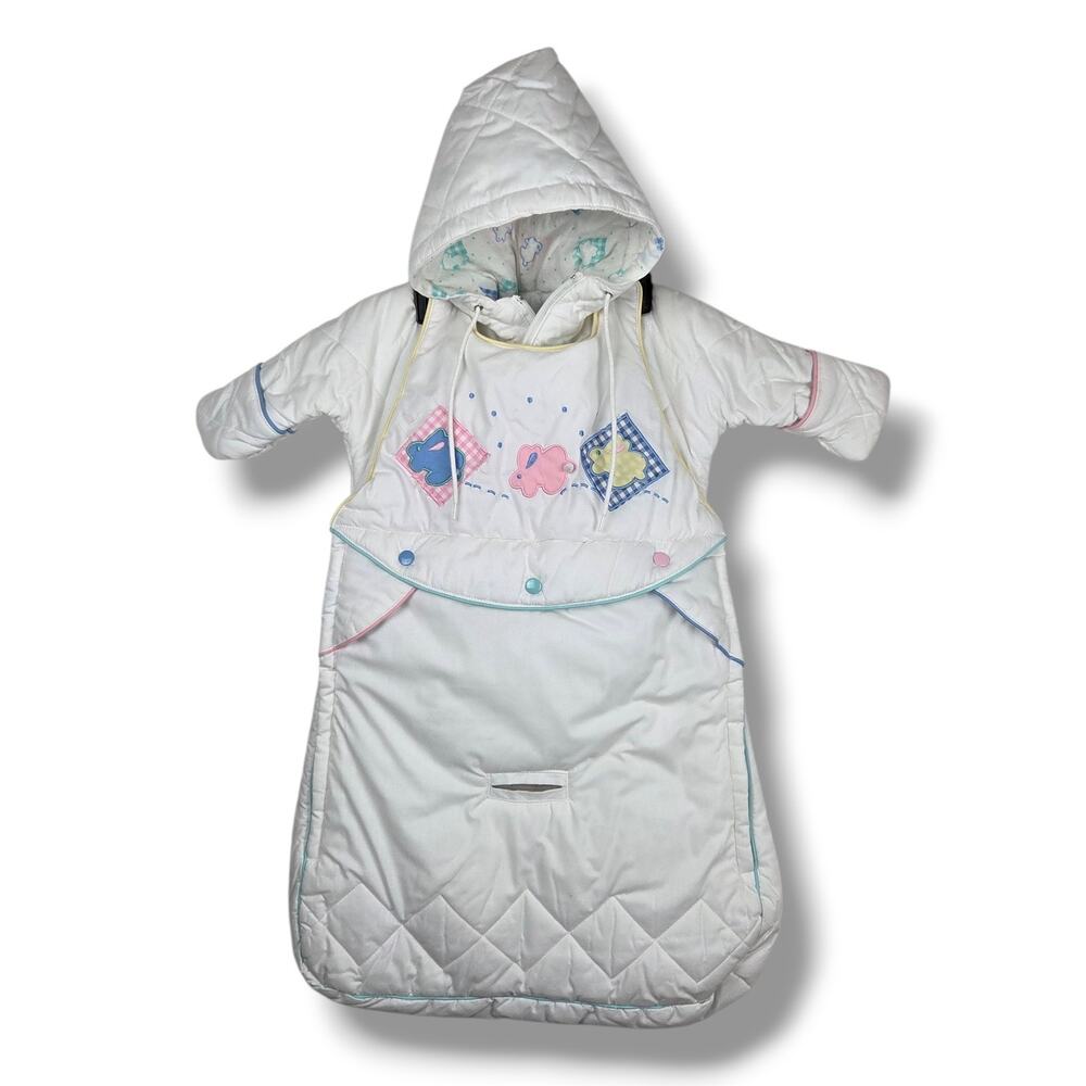 Vintage Baby Snowsuit One Piece Bunting 0-6 Month Infant White Car Seat Friendly